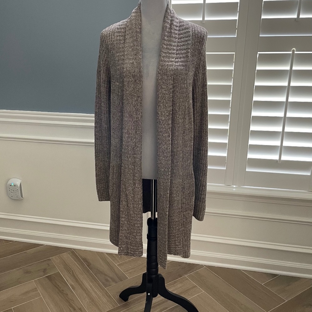 Barefoot Dreams Cozy Chic Lite Montecito Cardi in Heathered Cocoa-Sand, Size M